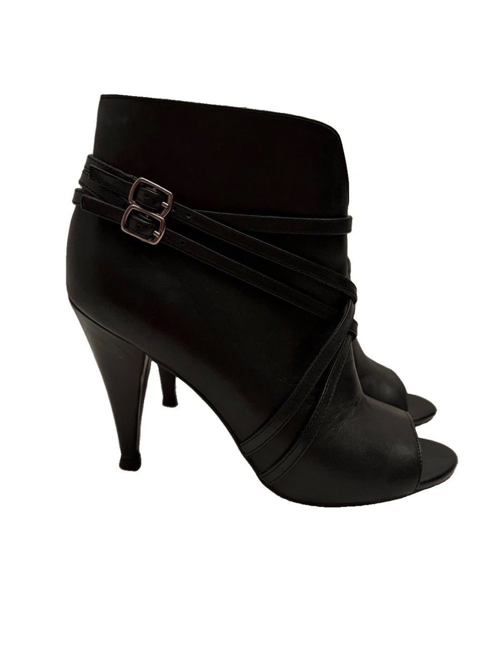 VINCE CAMUTO Ayron Booties Women’s Size 8.5 Black Leather Peep Toe Ankle Strappy